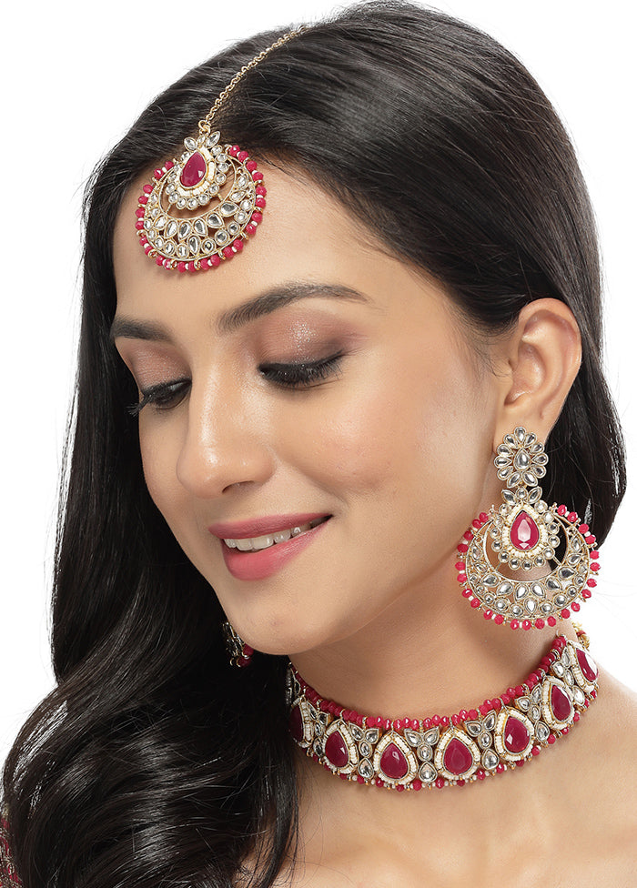 Pink Alloy Glossy Jewellery Set