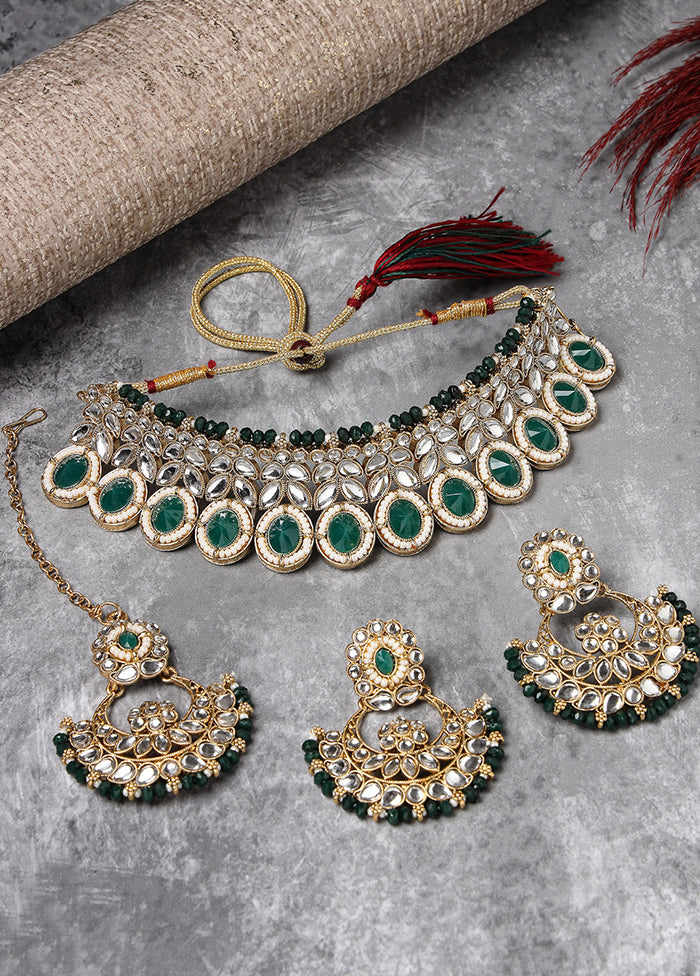 Green Alloy Glossy Jewellery Set