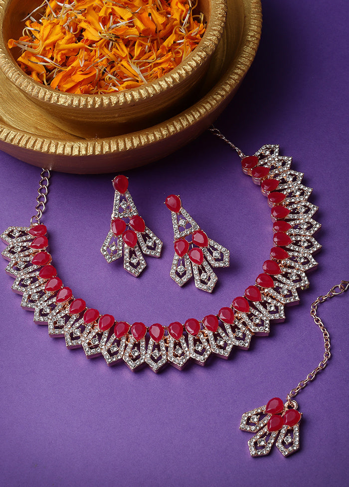 Red Alloy Glossy Jewellery Set