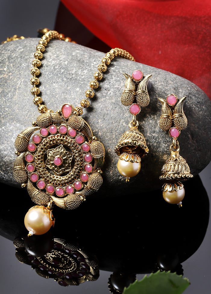 Pink Alloy Glossy Jewellery Set