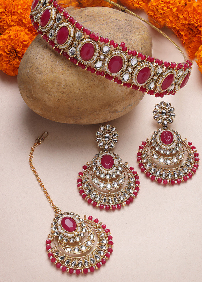 Pink Alloy Glossy Jewellery Set