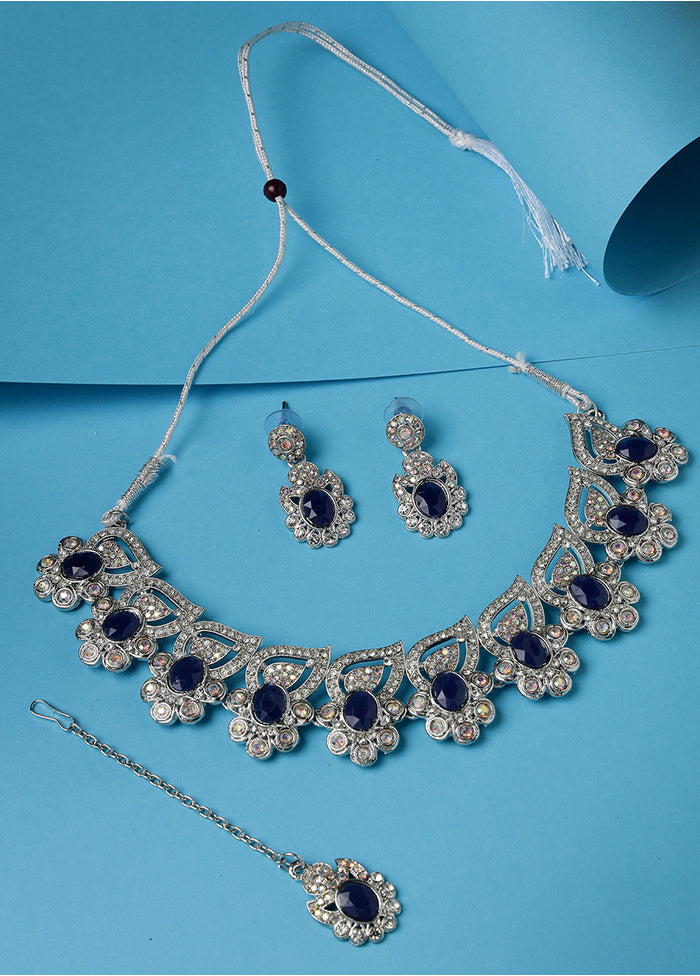 Blue Alloy Glossy Jewellery Set