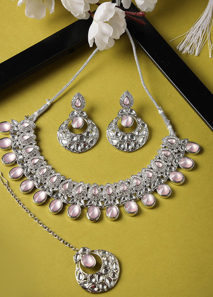 Pink Alloy Glossy Jewellery Set