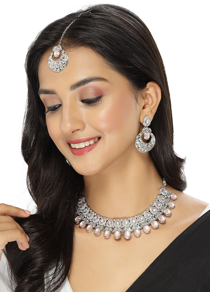 Pink Alloy Glossy Jewellery Set