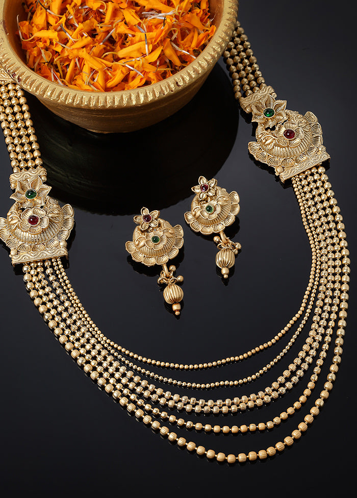 Golden Alloy Glossy Jewellery Set