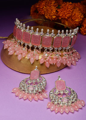 Pink Alloy Glossy Jewellery Set