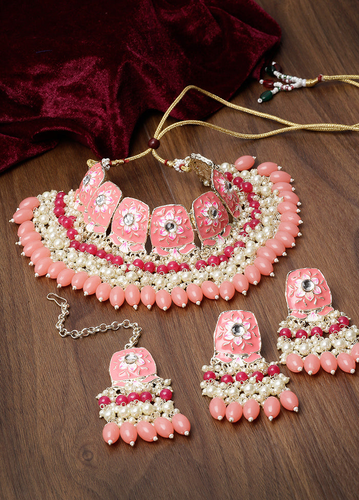 Pink Alloy Glossy Jewellery Set