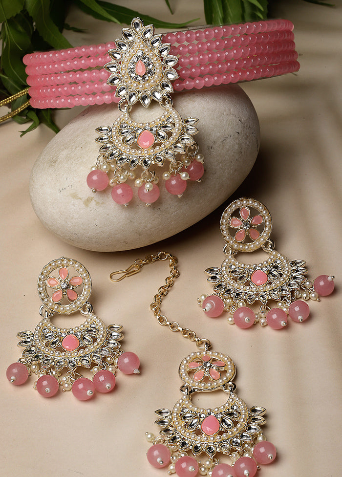 Pink Alloy Glossy Jewellery Set