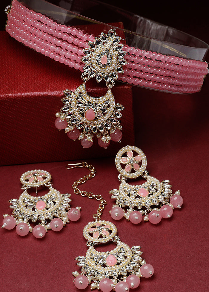 Pink Alloy Glossy Jewellery Set