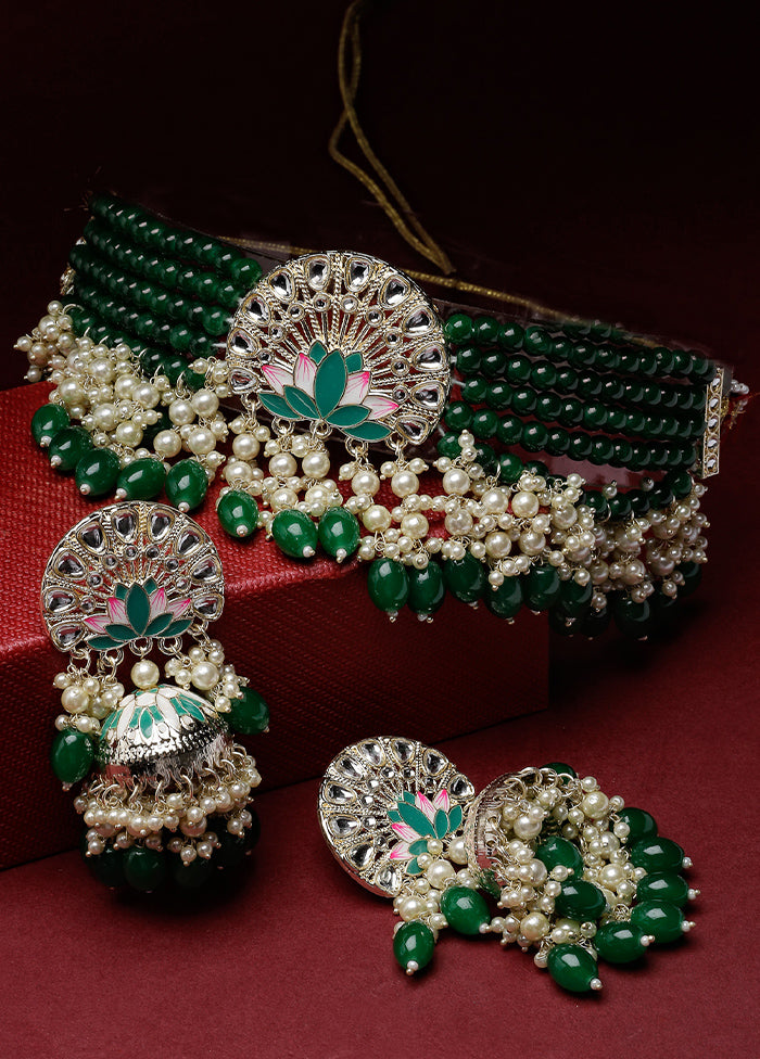 Green Alloy Glossy Jewellery Set