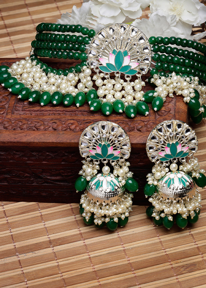 Green Alloy Glossy Jewellery Set