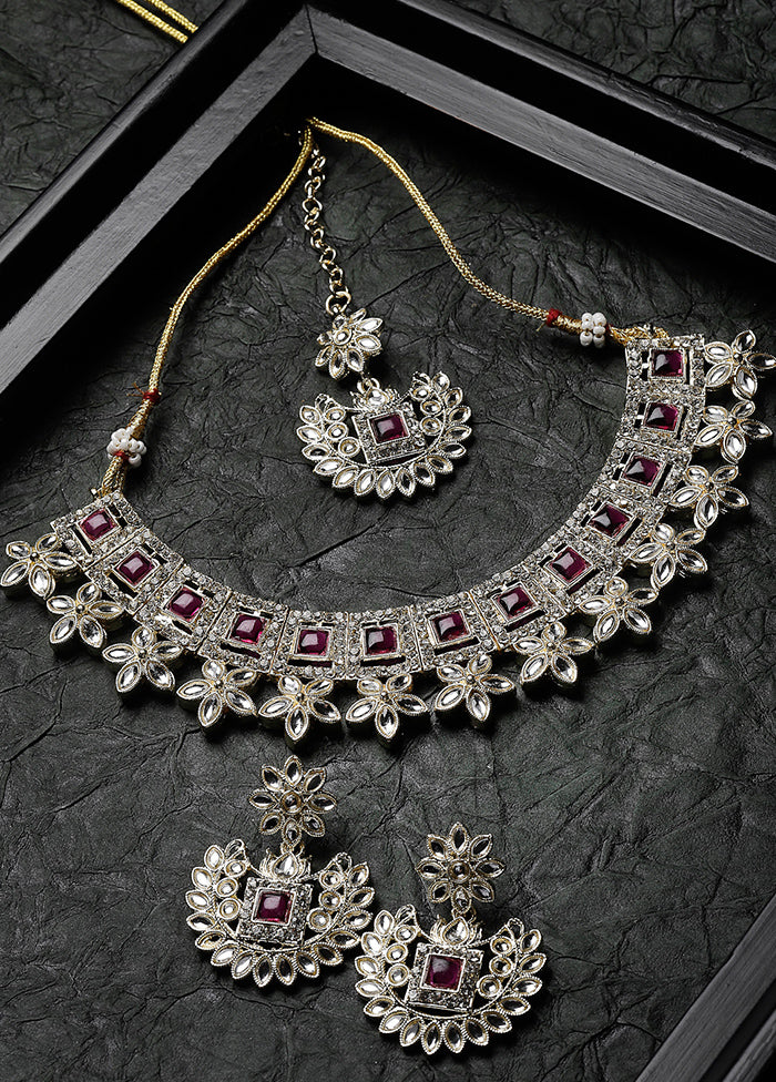 Maroon Alloy Glossy Jewellery Set