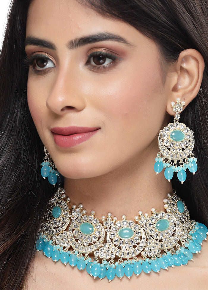 Blue Alloy Glossy Jewellery Set