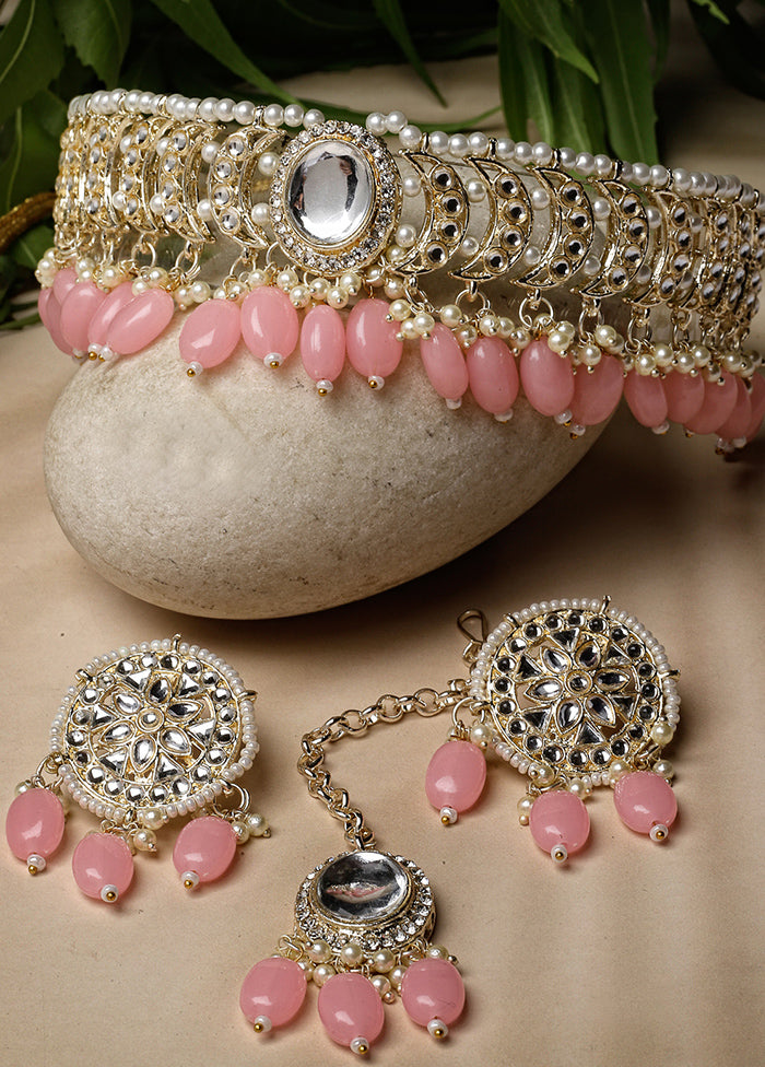 Pink Alloy Glossy Jewellery Set