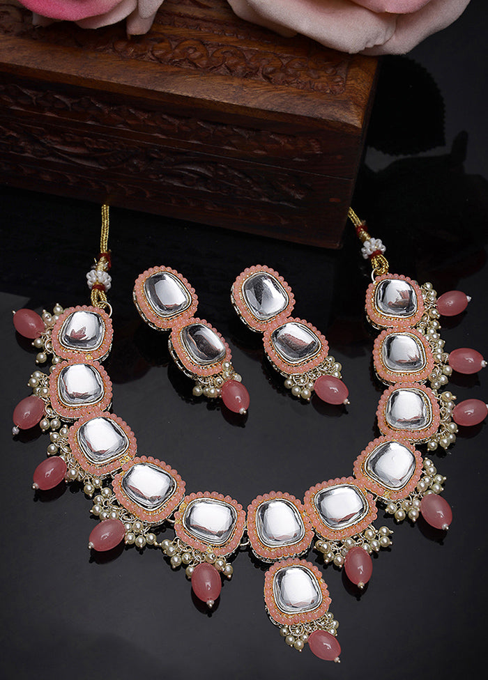 Pink Alloy Glossy Jewellery Set