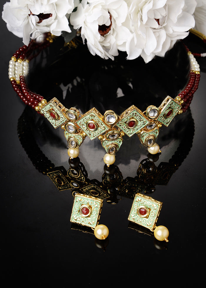 Maroon Alloy Glossy Jewellery Set