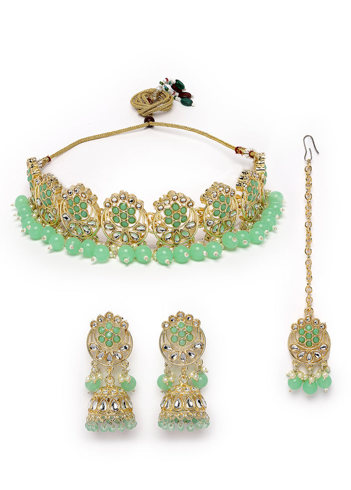 Green Alloy Glossy Jewellery Set