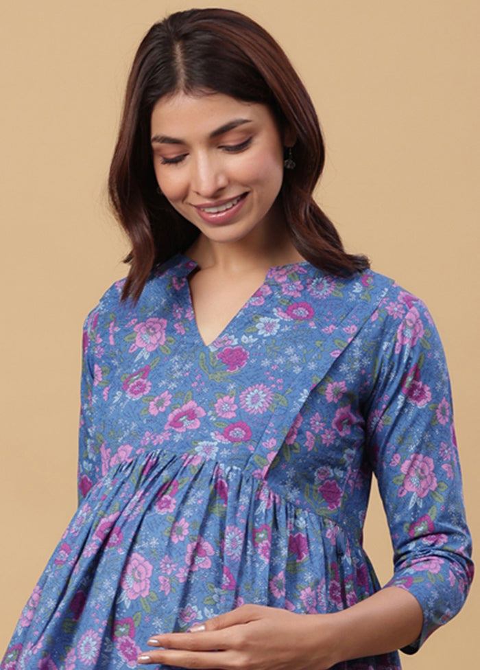 Blue Pure Readymade Cotton Maternity Kurti