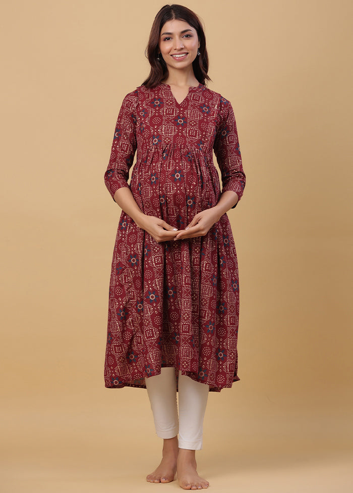 Maroon Pure Readymade Cotton Maternity Kurti - Indian Silk House Agencies