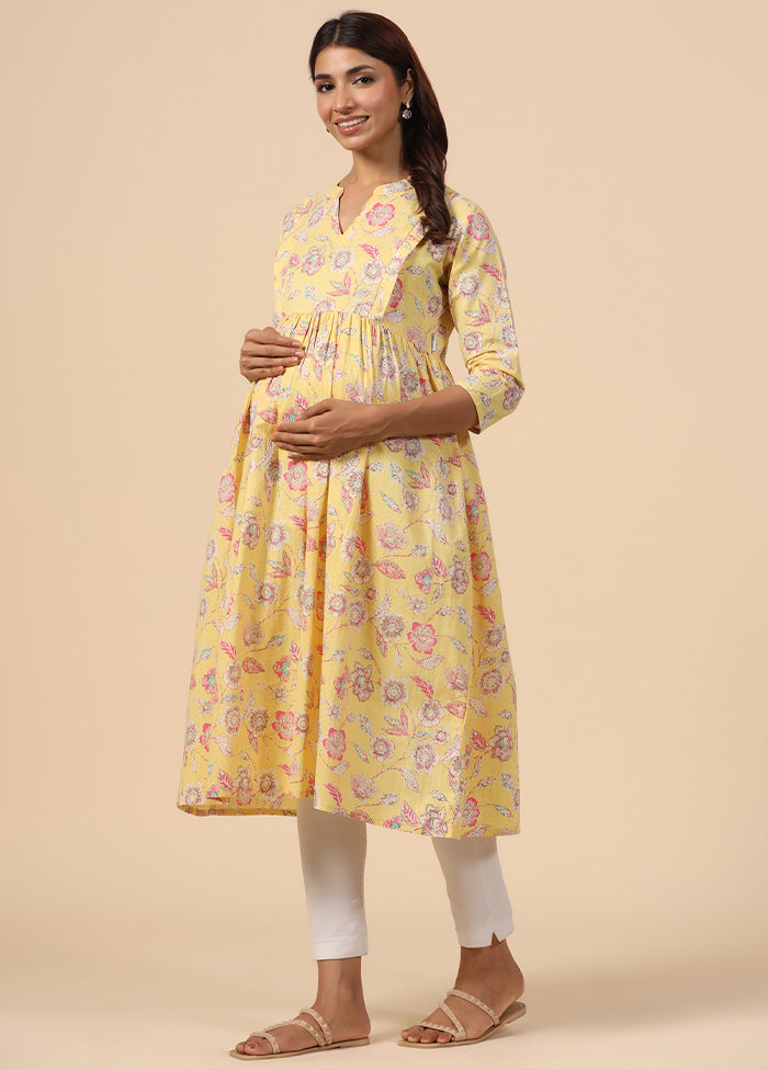 Yellow Pure Readymade Cotton Maternity Kurti - Indian Silk House Agencies