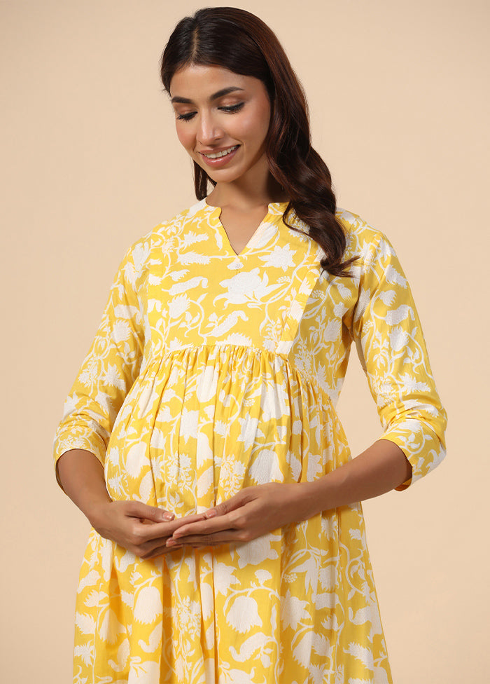 Yellow Pure Readymade Cotton Maternity Kurti