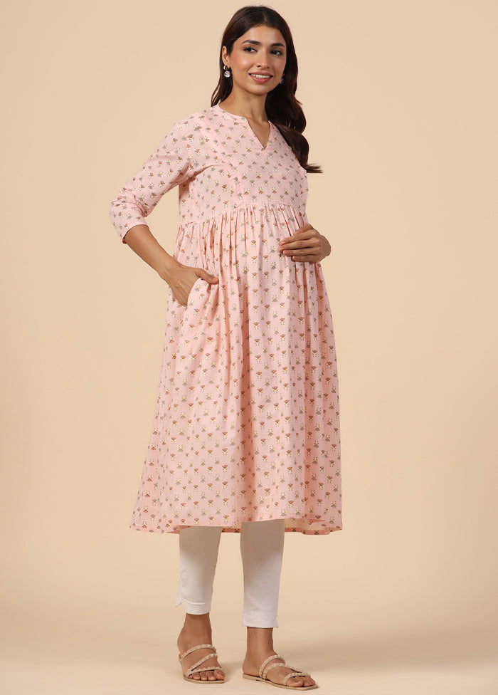 Baby Pink Pure Readymade Cotton Maternity Kurti - Indian Silk House Agencies