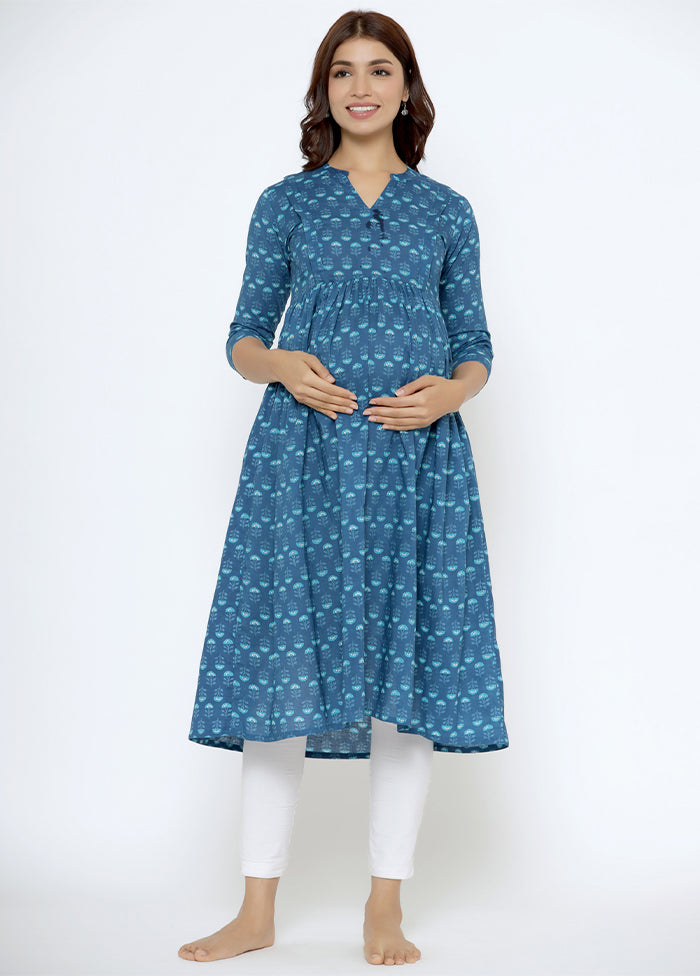 Blue Pure Readymade Cotton Maternity Kurti - Indian Silk House Agencies