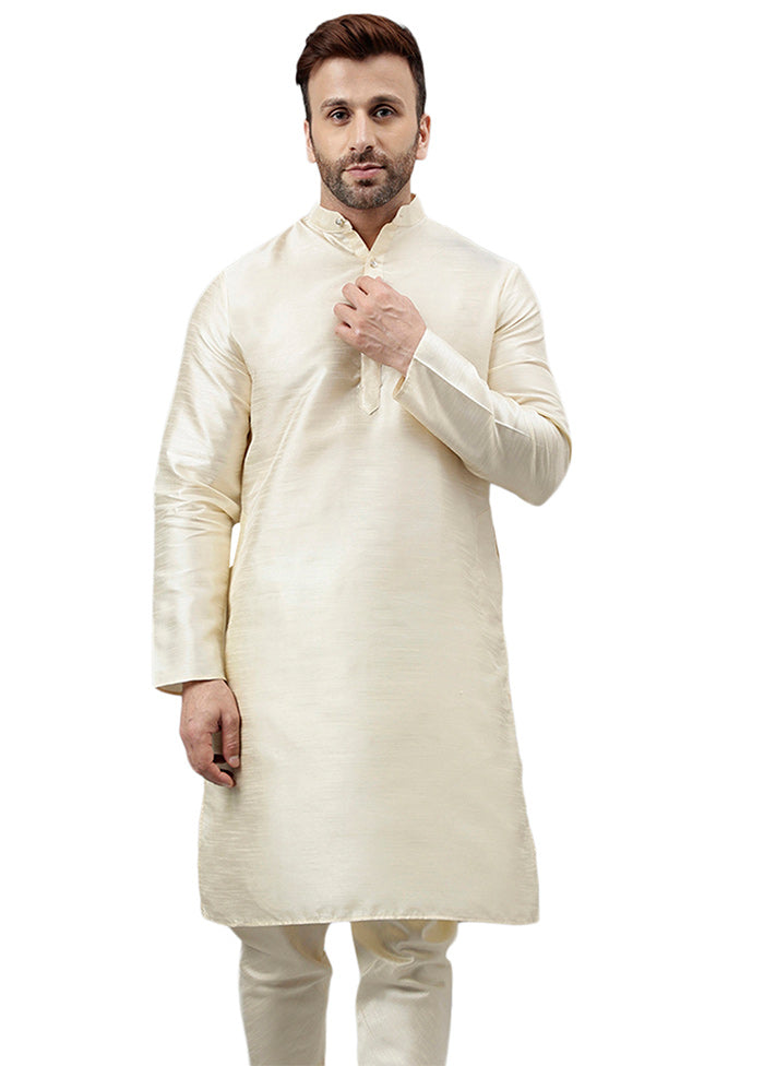 Off White Dupion Silk Solid Kurta