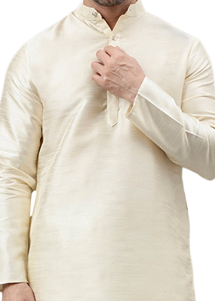 Off White Dupion Silk Solid Kurta