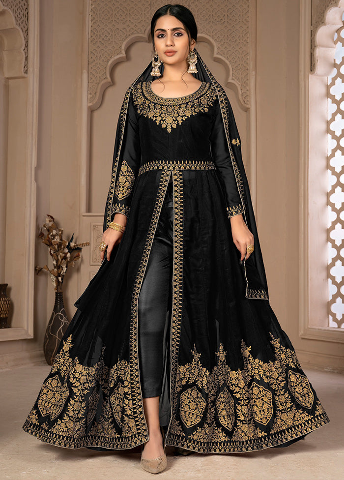 3 Pc Black Unstitched Georgett Suit Set With Dupatta VDDIT2803263 - Indian Silk House Agencies