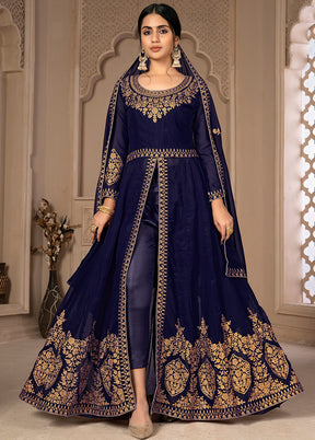 3 Pc Blue Unstitched Georgett Suit Set With Dupatta VDDIT2803264 - Indian Silk House Agencies