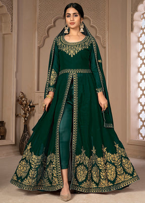3 Pc Green Unstitched Georgett Suit Set With Dupatta VDDIT2803265 - Indian Silk House Agencies