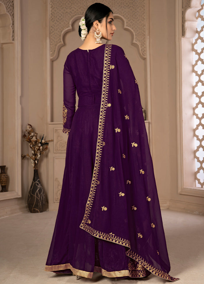 3 Pc Purple Unstitched Georgett Suit Set With Dupatta VDDIT2803267 - Indian Silk House Agencies