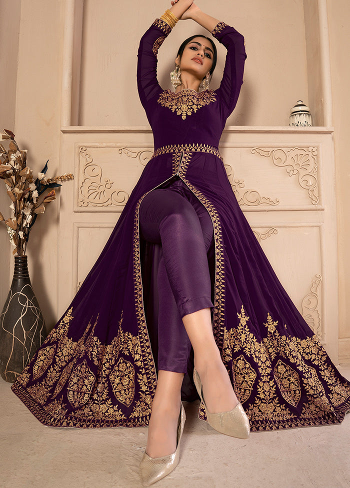 3 Pc Purple Unstitched Georgett Suit Set With Dupatta VDDIT2803267 - Indian Silk House Agencies