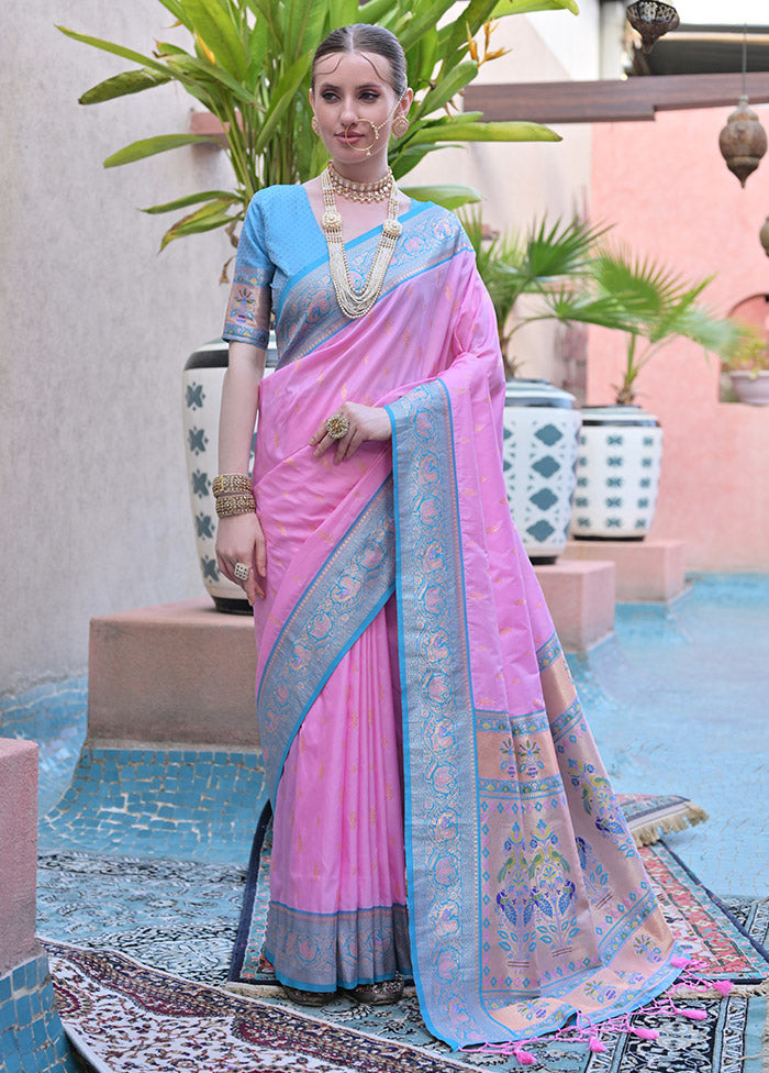 Baby Pink Dupion Silk Saree With Blouse Piece