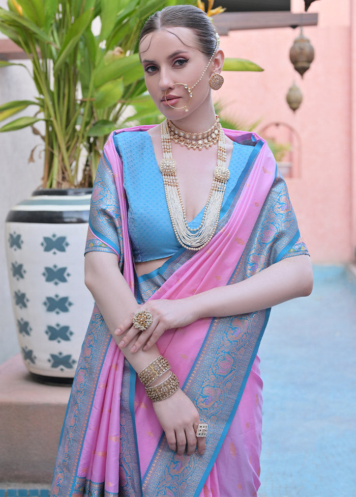 Baby Pink Dupion Silk Saree With Blouse Piece