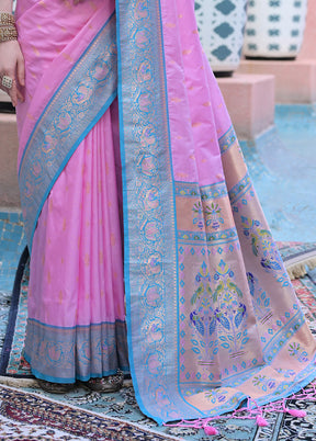 Baby Pink Dupion Silk Saree With Blouse Piece