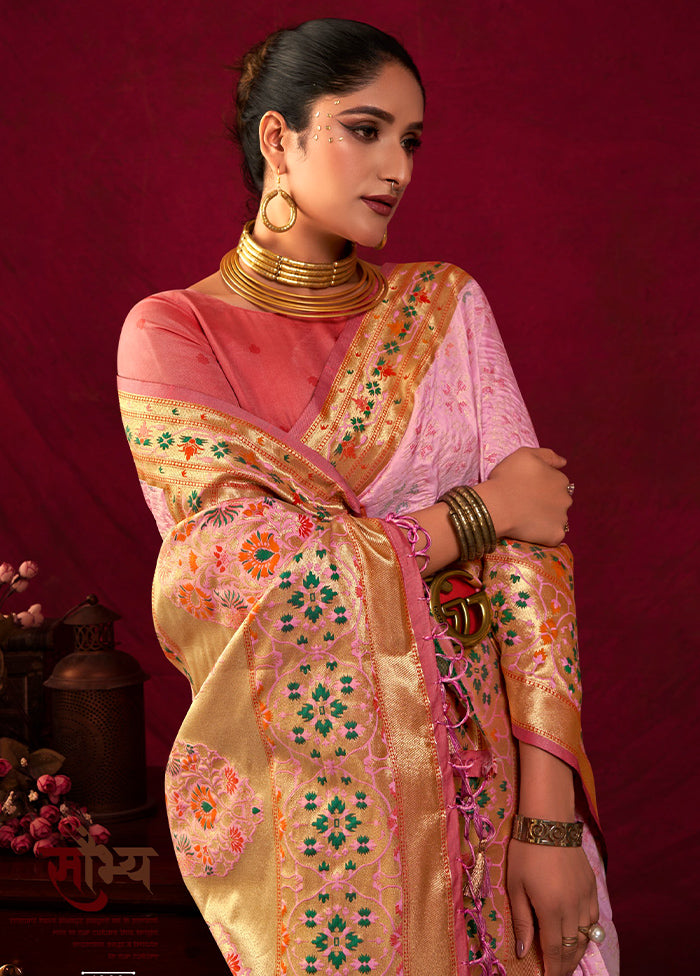 Baby Pink Dupion Silk Saree With Blouse Piece