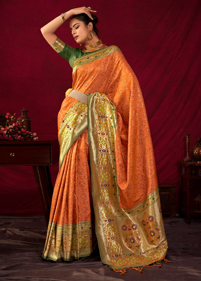 Orange Dupion Silk Saree With Blouse Piece