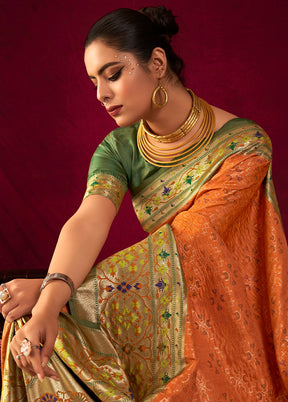 Orange Dupion Silk Saree With Blouse Piece