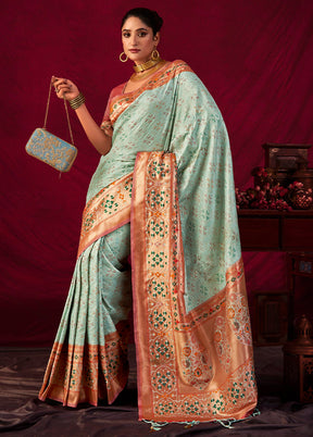 Sea Green Dupion Silk Saree With Blouse Piece