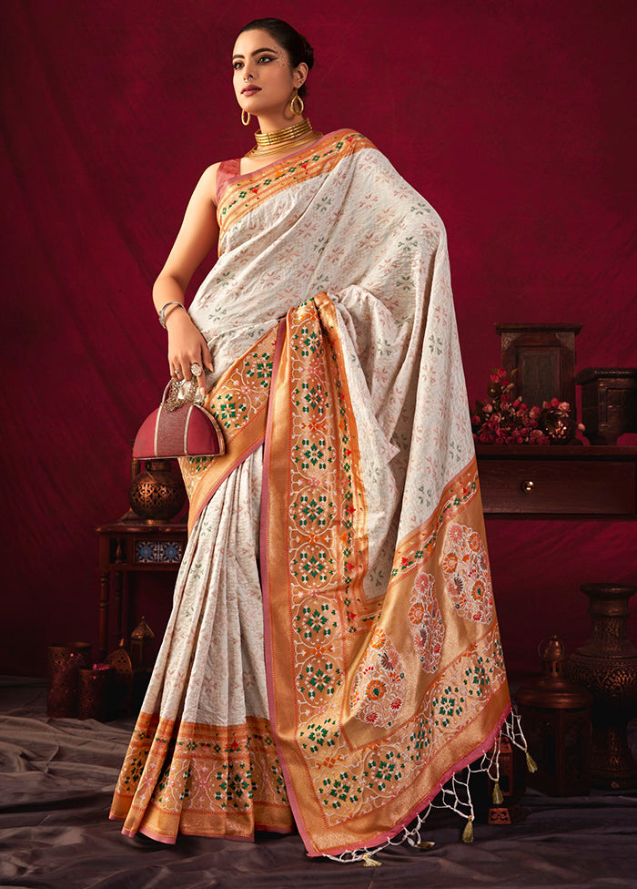 White Dupion Silk Saree With Blouse Piece