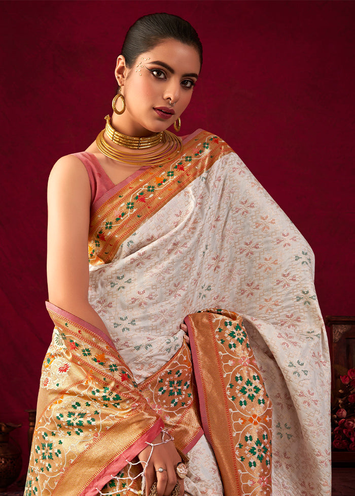 White Dupion Silk Saree With Blouse Piece