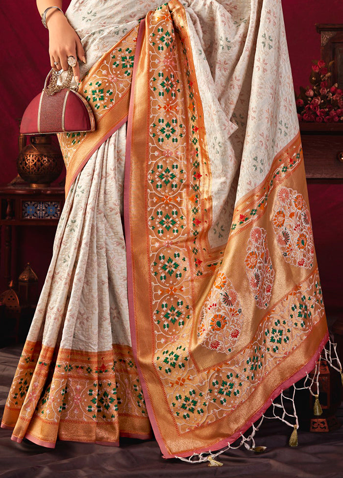 White Dupion Silk Saree With Blouse Piece