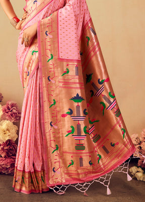 Baby Pink Dupion Silk Saree With Blouse Piece