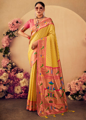 Yellow Dupion Silk Saree With Blouse Piece