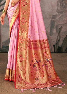 Baby Pink Dupion Silk Saree With Blouse Piece