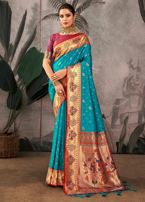 Rama Dupion Silk Saree With Blouse Piece