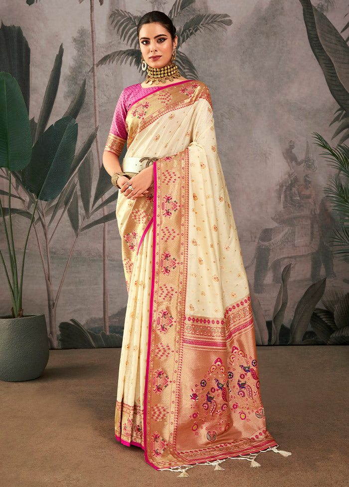 White Dupion Silk Saree With Blouse Piece