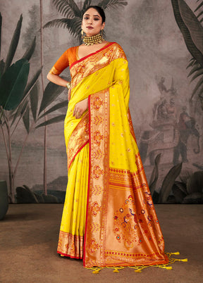 Yellow Dupion Silk Saree With Blouse Piece